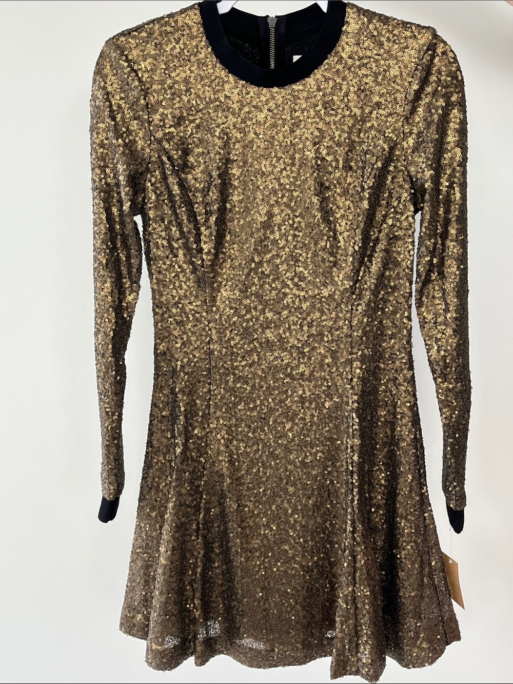 Rachel Roy Sequin Dress Size 6 Fit and Flare Black with Bronze Gold Sequins NWT